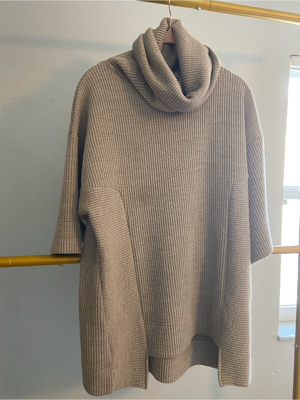 Sympli Taupe Ribbed Cowl Neck Oversized Sweater